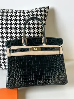 Crocodile Leather Emerald Green 30cm Glossy Gold Hardware Top Handle Tote Bag WCB093 image 2
