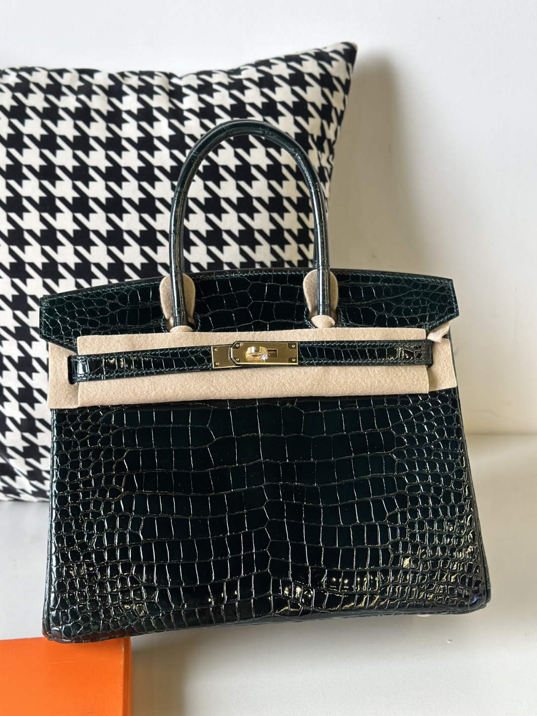 Crocodile Leather Emerald Green 30cm Glossy Gold Hardware Top Handle Tote Bag WCB093 image 2