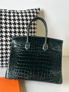 Crocodile Leather Emerald Green 30cm Glossy Gold Hardware Top Handle Tote Bag WCB093 image 3