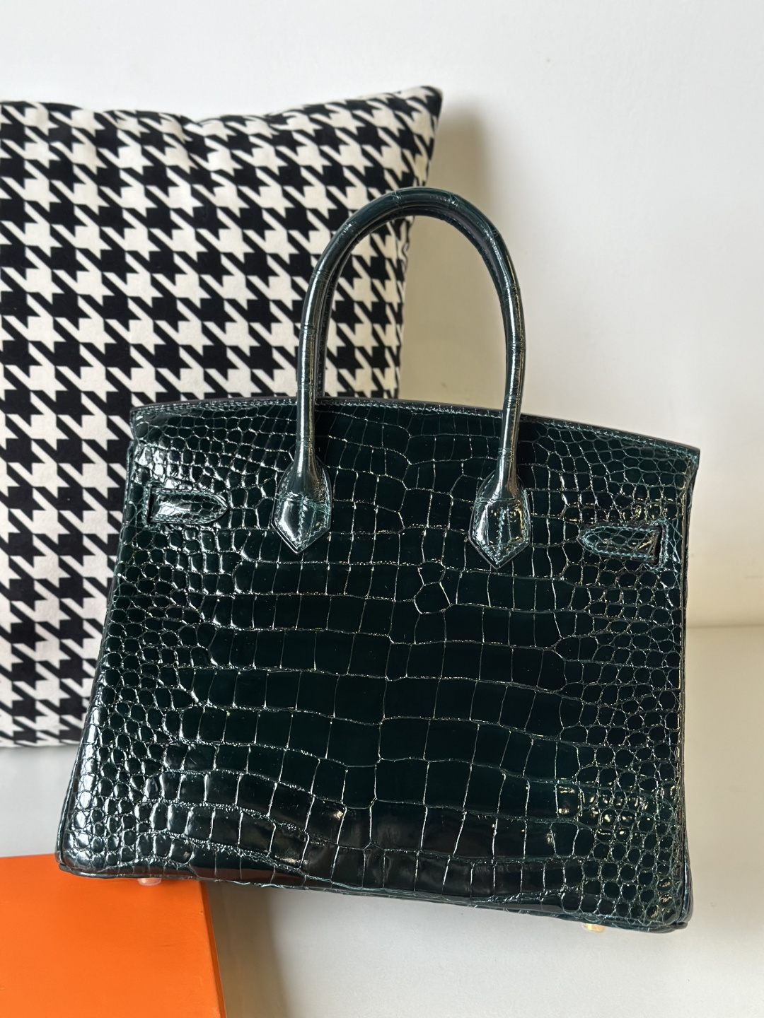 Crocodile Leather Emerald Green 30cm Glossy Gold Hardware Top Handle Tote Bag WCB093 image 3