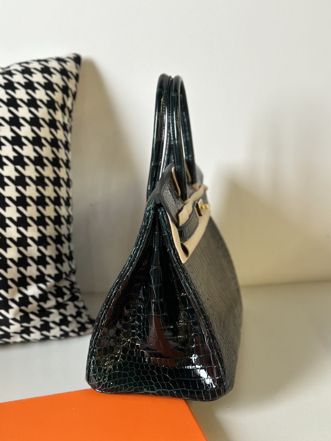 Crocodile Leather Emerald Green 30cm Glossy Gold Hardware Top Handle Tote Bag WCB093 image 5