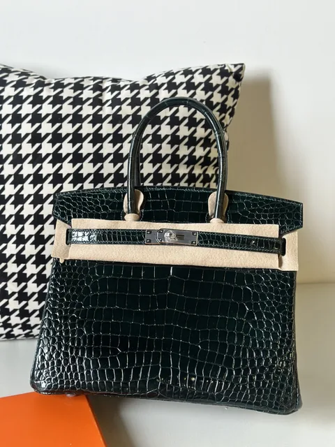 Crocodile Leather Emerald Green 30cm Glossy Silver Hardware Top Handle Tote Bag WCB094