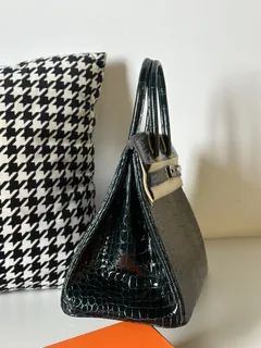 Crocodile Leather Emerald Green 30cm Glossy Silver Hardware Top Handle Tote Bag WCB094 image 5