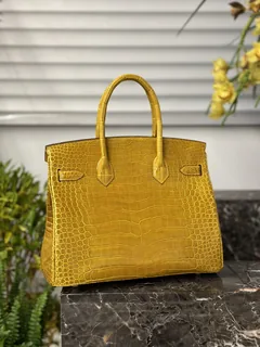 Crocodile Leather Amber Yellow 30cm Glossy Top Handle Tote Bag WCB095 image 3