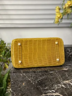 Crocodile Leather Amber Yellow 30cm Glossy Top Handle Tote Bag WCB095 image 6