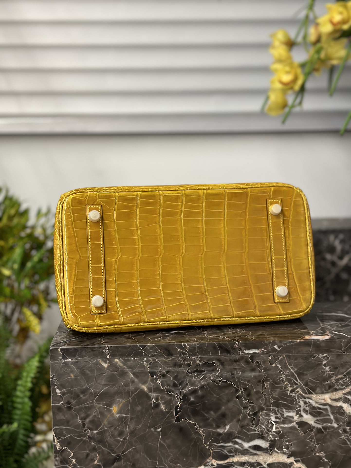 Crocodile Leather Amber Yellow 30cm Glossy Top Handle Tote Bag WCB095 image 6