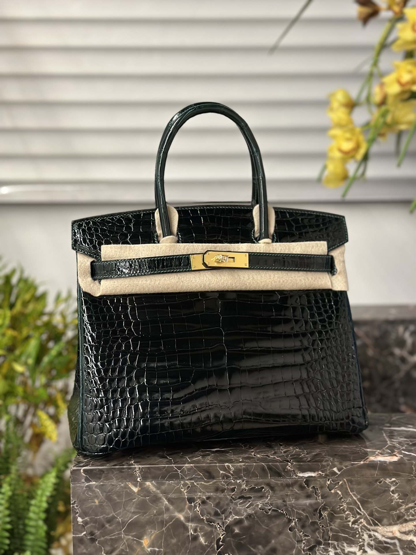 Crocodile Leather Emerald Green 30cm Glossy Top Handle Tote Bag WCB096