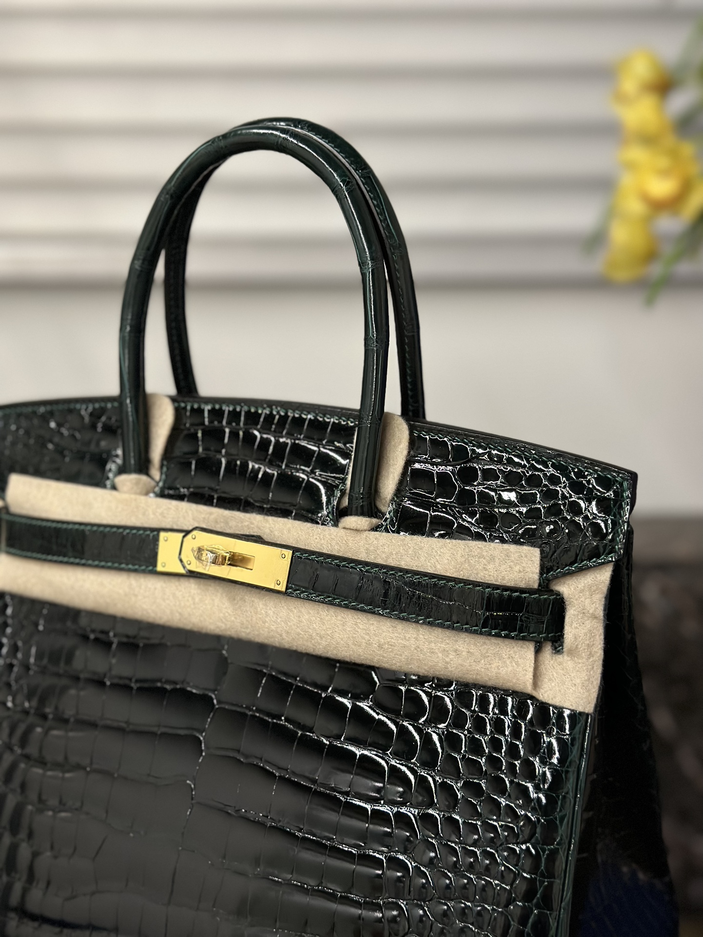 Crocodile Leather Emerald Green 30cm Glossy Top Handle Tote Bag WCB096 photo 2