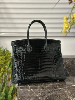 Crocodile Leather Emerald Green 30cm Glossy Top Handle Tote Bag WCB096 image 3