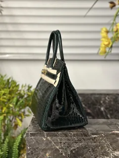 Crocodile Leather Emerald Green 30cm Glossy Top Handle Tote Bag WCB096 image 4