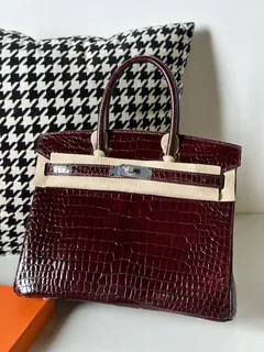 Crocodile Leather 30cm Glossy Burgundy Silver Hardware Top Handle Tote Bag WCB097 image 1