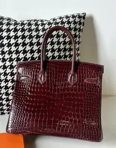 Crocodile Leather 30cm Glossy Burgundy Silver Hardware Top Handle Tote Bag WCB097 image 3
