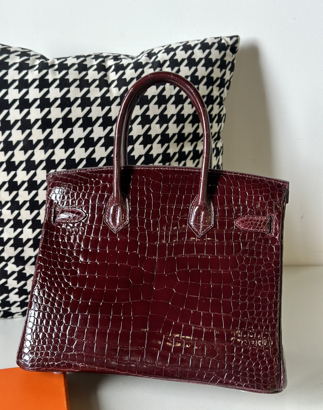 Crocodile Leather 30cm Glossy Burgundy Silver Hardware Top Handle Tote Bag WCB097 photo 3