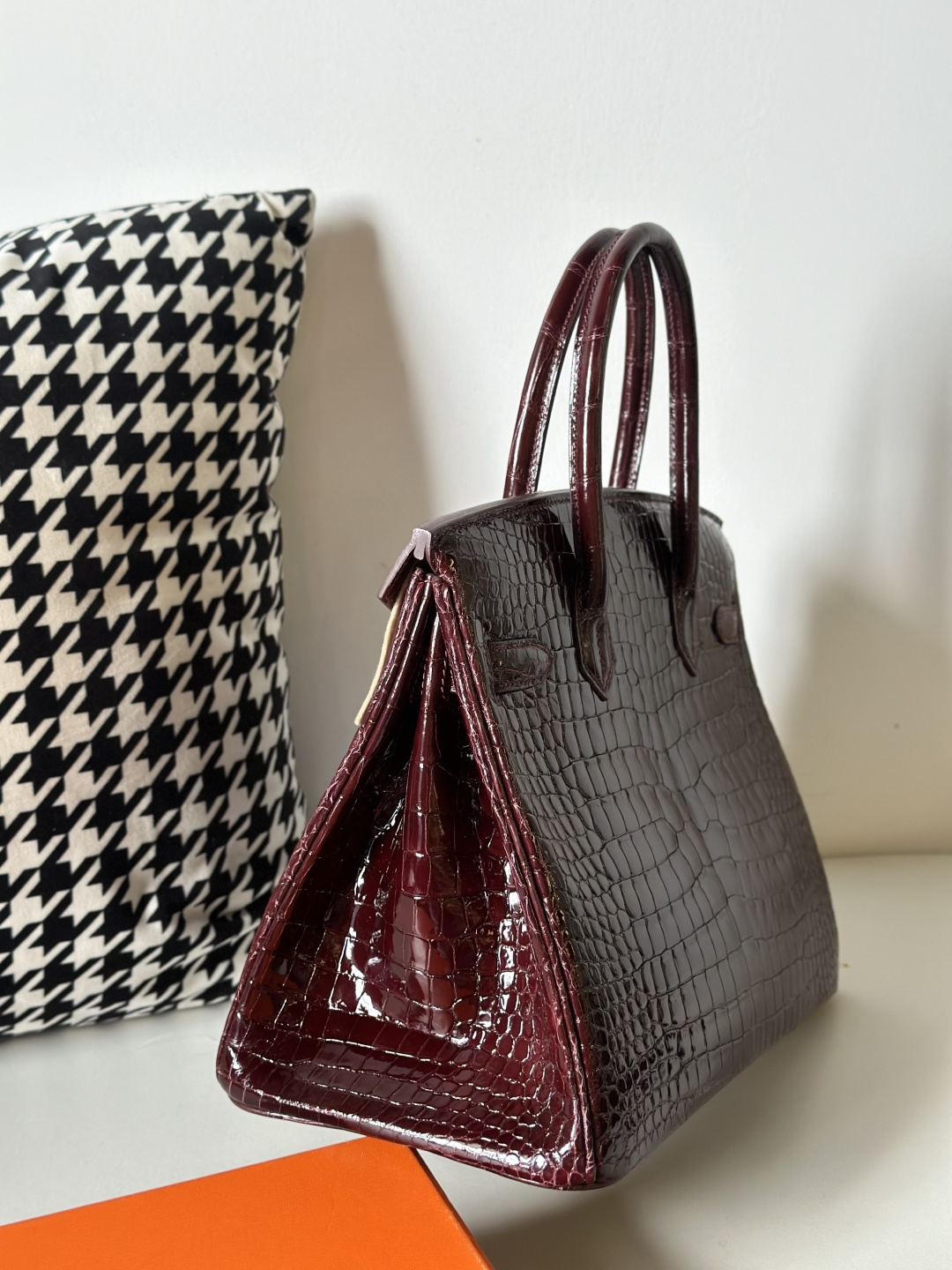 Crocodile Leather 30cm Glossy Burgundy Silver Hardware Top Handle Tote Bag WCB097 photo 4