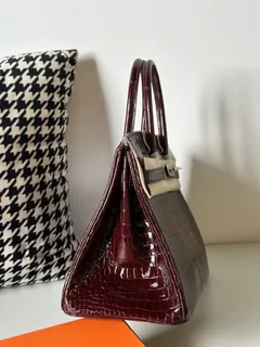 Crocodile Leather 30cm Glossy Burgundy Silver Hardware Top Handle Tote Bag WCB097 image 5