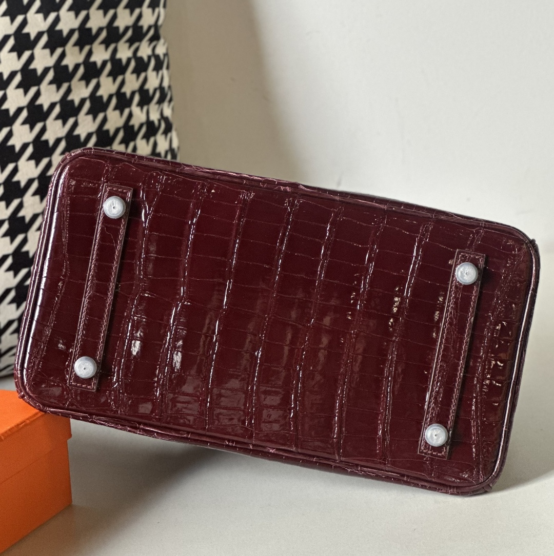 Crocodile Leather 30cm Glossy Burgundy Silver Hardware Top Handle Tote Bag WCB097 photo 6