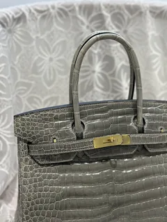 Crocodile Leather Dove Gray 30cm Glossy Top Handle Tote Bag WCB098 image 2