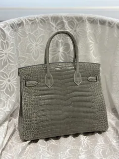 Crocodile Leather Dove Gray 30cm Glossy Top Handle Tote Bag WCB098 image 3