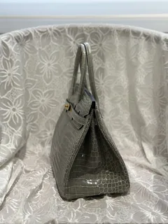 Crocodile Leather Dove Gray 30cm Glossy Top Handle Tote Bag WCB098 image 4