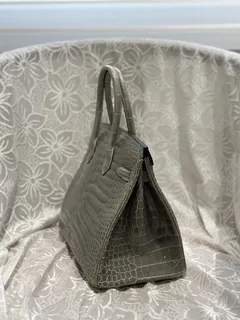 Crocodile Leather Dove Gray 30cm Glossy Top Handle Tote Bag WCB098 image 5