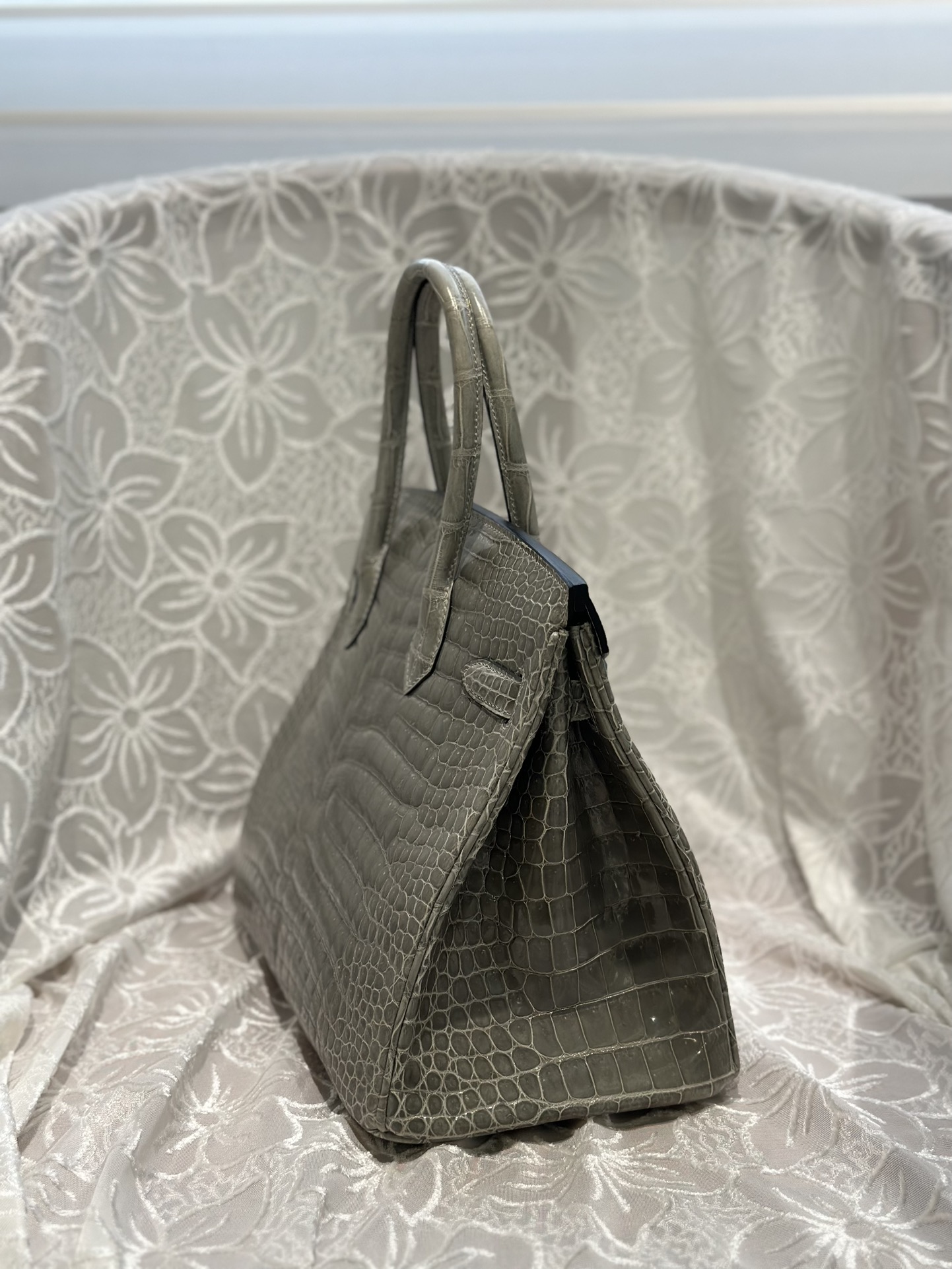 Crocodile Leather Dove Gray 30cm Glossy Top Handle Tote Bag WCB098 photo 5