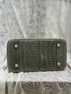 Crocodile Leather Dove Gray 30cm Glossy Top Handle Tote Bag WCB098 image 6