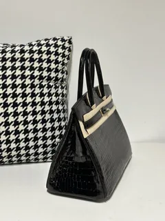 Crocodile Leather Black 30cm Glossy Gold Hardware Top Handle Tote Bag WCB099 image 5