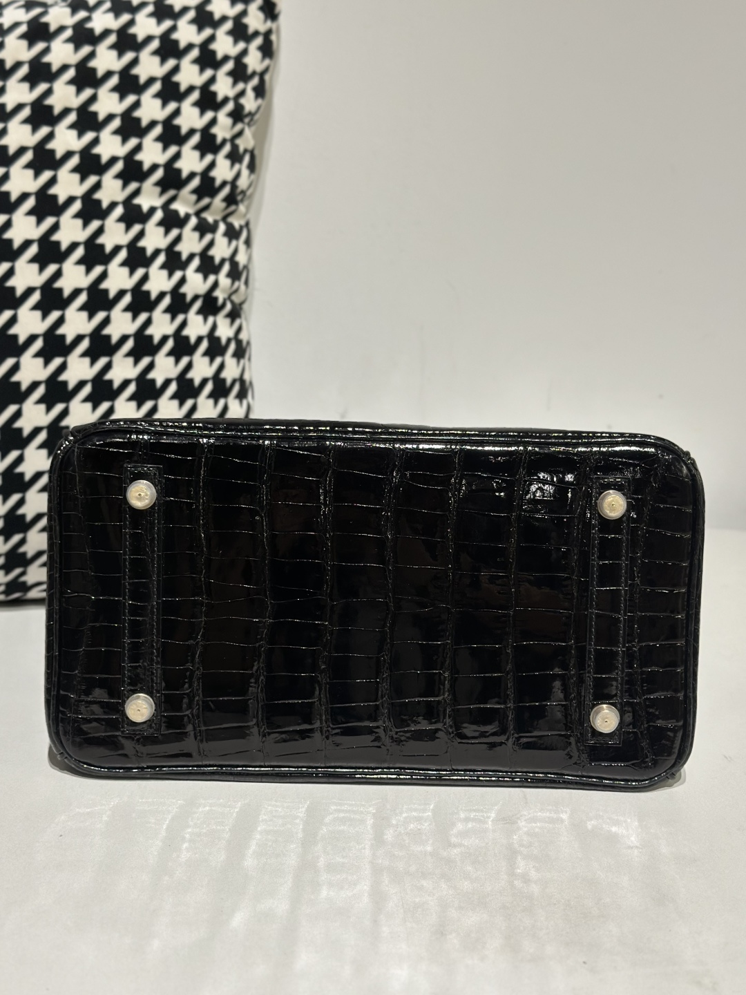 Crocodile Leather Black 30cm Glossy Gold Hardware Top Handle Tote Bag WCB099 photo 6