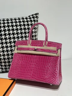 Crocodile Leather Mexican Pink 30cm Glossy Silver Hardware Top Handle Tote Bag WCB100 image 1