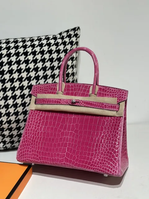 Crocodile Leather Mexican Pink 30cm Glossy Silver Hardware Top Handle Tote Bag WCB100
