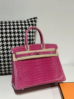 Crocodile Leather Mexican Pink 30cm Glossy Silver Hardware Top Handle Tote Bag WCB100 image 2