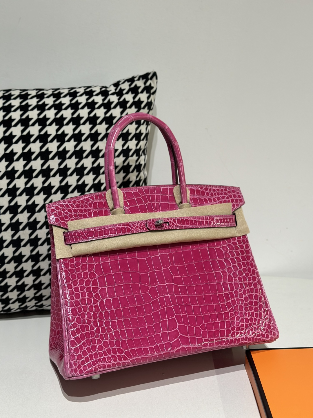 Crocodile Leather Mexican Pink 30cm Glossy Silver Hardware Top Handle Tote Bag WCB100 photo 2