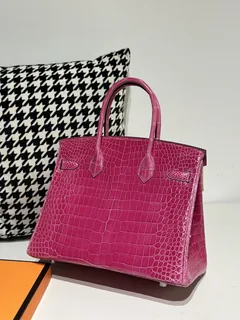Crocodile Leather Mexican Pink 30cm Glossy Silver Hardware Top Handle Tote Bag WCB100 image 3