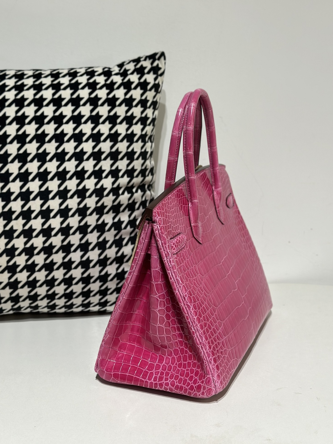Crocodile Leather Mexican Pink 30cm Glossy Silver Hardware Top Handle Tote Bag WCB100 photo 4