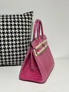 Crocodile Leather Mexican Pink 30cm Glossy Silver Hardware Top Handle Tote Bag WCB100 image 5