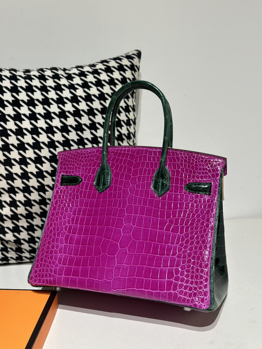 Crocodile Leather Emerald Green 30cm Glossy Silver Hardware Top Handle Tote Bag WCB101 photo 3