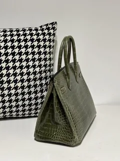 Crocodile Leather Olive Green 30cm Glossy Silver Hardware Top Handle Tote Bag WCB102 image 4