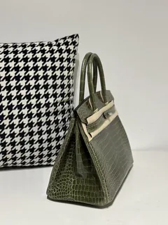 Crocodile Leather Olive Green 30cm Glossy Silver Hardware Top Handle Tote Bag WCB102 image 5