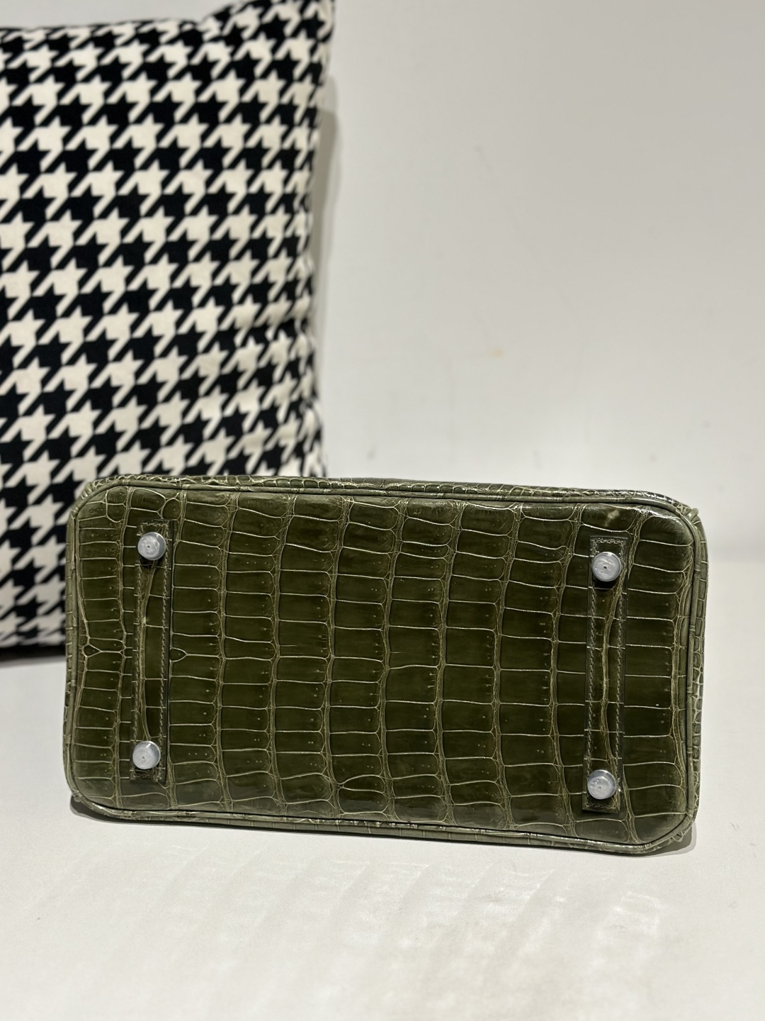 Crocodile Leather Olive Green 30cm Glossy Silver Hardware Top Handle Tote Bag WCB102 image 6
