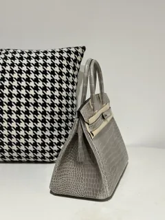 Crocodile Leather Dove Gray 30cm Glossy Silver Hardware Top Handle Tote Bag WCB103 image 5