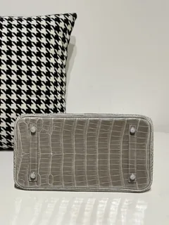 Crocodile Leather Dove Gray 30cm Glossy Silver Hardware Top Handle Tote Bag WCB103 image 6