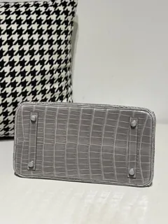 Crocodile Leather Crystal Gray 30cm Glossy Silver Hardware Top Handle Tote Bag WCB104 image 6