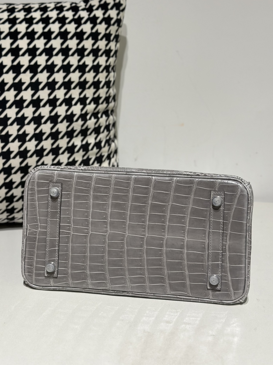 Crocodile Leather Crystal Gray 30cm Glossy Silver Hardware Top Handle Tote Bag WCB104 photo 6