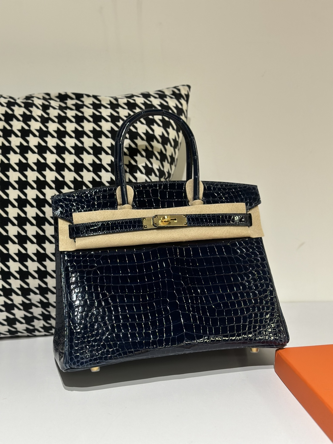 Crocodile Leather Blue 30cm Glossy Gold Hardware Top Handle Tote Bag WCB105 image 2
