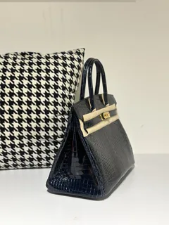 Crocodile Leather Blue 30cm Glossy Gold Hardware Top Handle Tote Bag WCB105 image 5