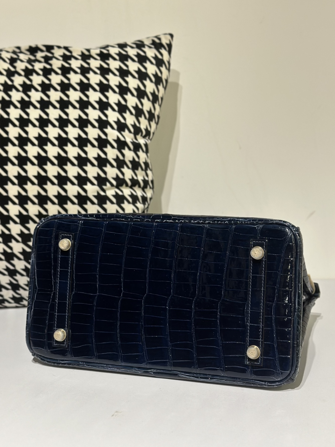 Crocodile Leather Blue 30cm Glossy Gold Hardware Top Handle Tote Bag WCB105 image 6
