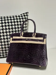 Crocodile Leather Purple 30cm Glossy Gold Hardware Top Handle Tote Bag WCB106 image 1