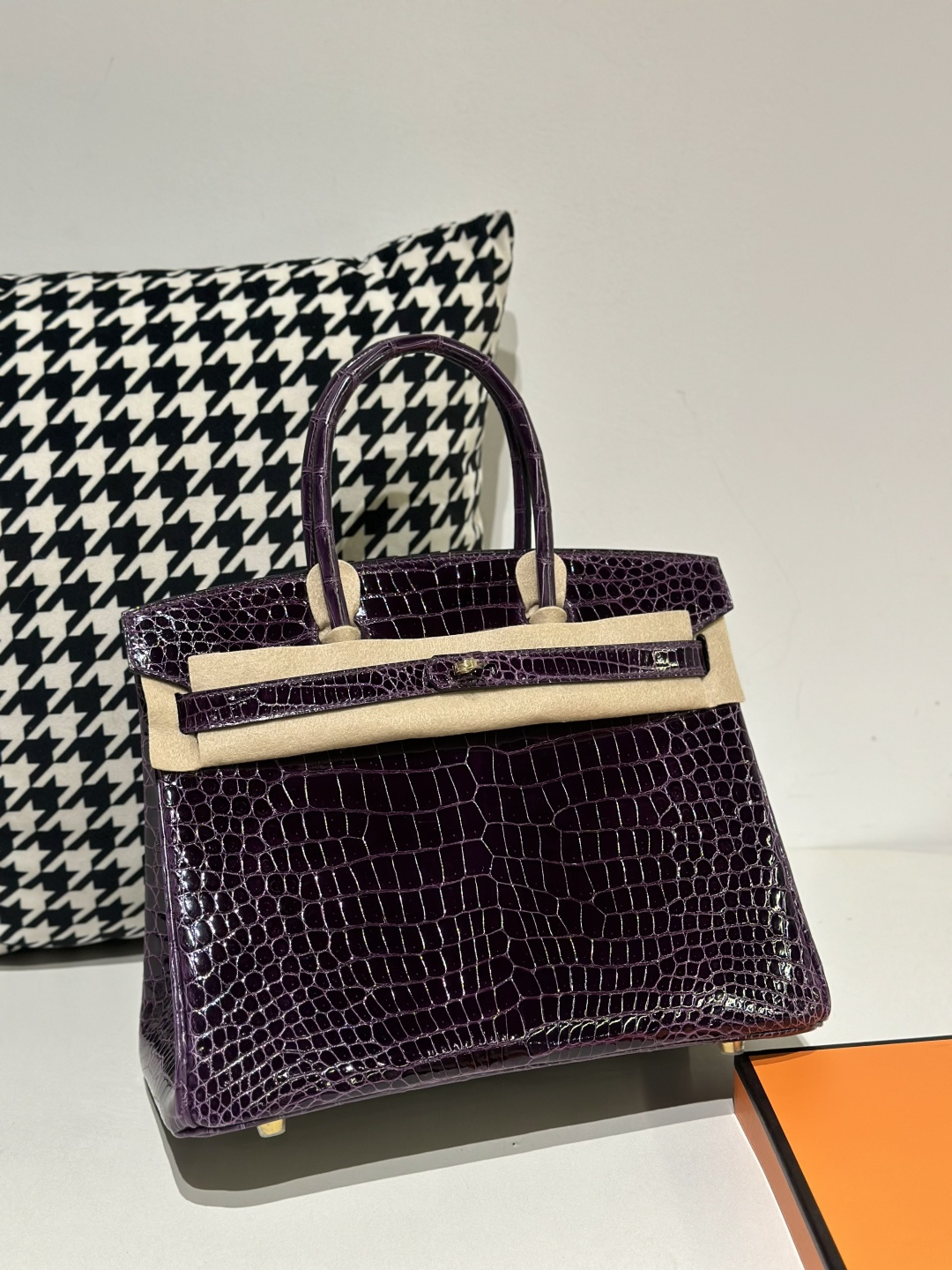 Crocodile Leather Purple 30cm Glossy Gold Hardware Top Handle Tote Bag WCB106 image 2