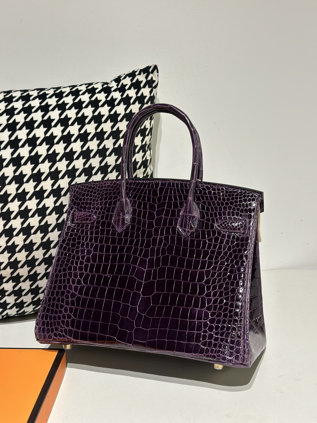 Crocodile Leather Purple 30cm Glossy Gold Hardware Top Handle Tote Bag WCB106 image 3