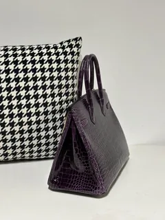 Crocodile Leather Purple 30cm Glossy Gold Hardware Top Handle Tote Bag WCB106 image 4